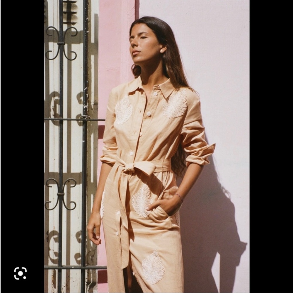 Zara - NWT Limited Edition Linen Dress with Beaded Leaves